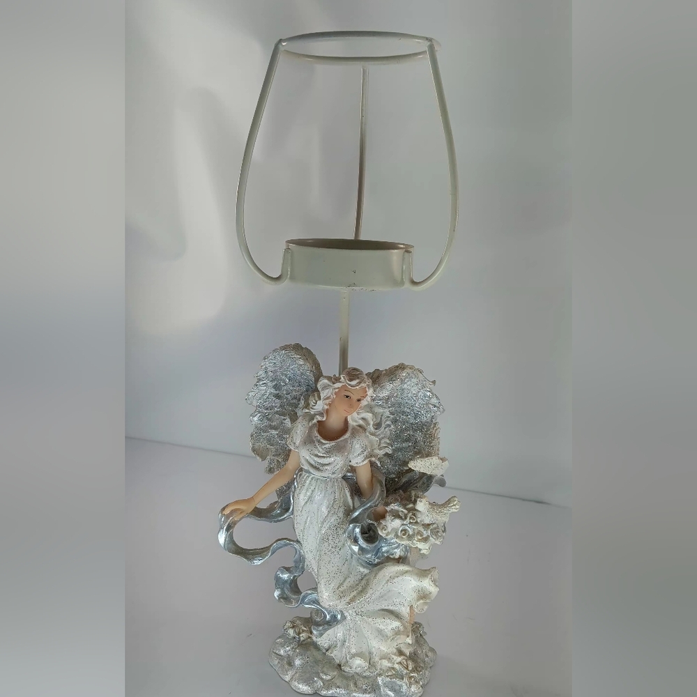 Home Interiors Silver and White Angel Candle Holder